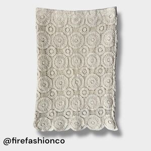 Kings Road Vintage Cream Crochet Pencil Skirt Large Hippie Boho Large